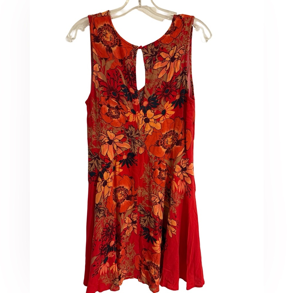 Free People Medium Red Floral Sleeveless Tunic Top Boho Swing - Picture 5 of 6